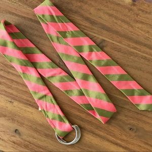 {J.Crew} Lime & pink silk D-ring belt, M/L